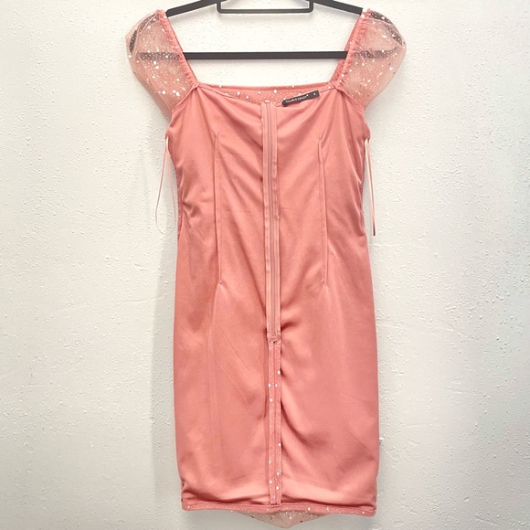 Double Crazy Dusty Pink Square Neck Contrast Sequin Mesh Bodycon Dress - Picture 8 of 10